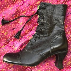 Miz Mooz black spool heel gothic lace up boots